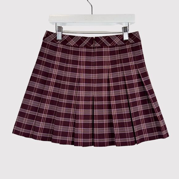 Aritzia Sunday Best Womens Skirt Red Mini Box Pleat Plaid Academia Grunge Size 2 - Picture 3 of 10